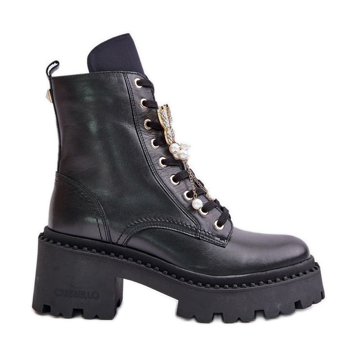 Leather Worker Ankle Boots Women With Butterfly Black CheBello 4590