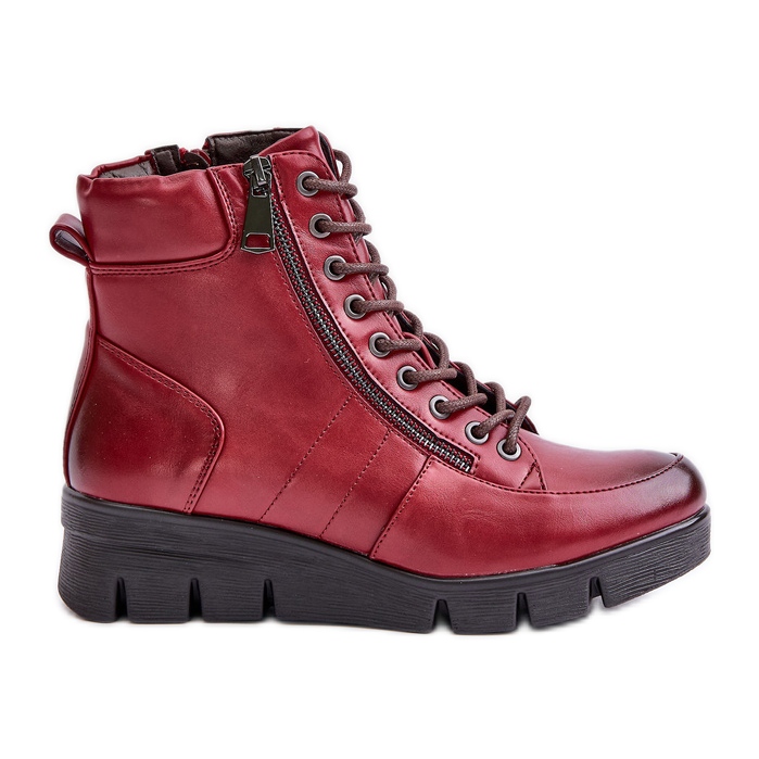 Lightweight Insulated Women's Ankle Boots On A Platform And Wedge Burgundy Savindria red