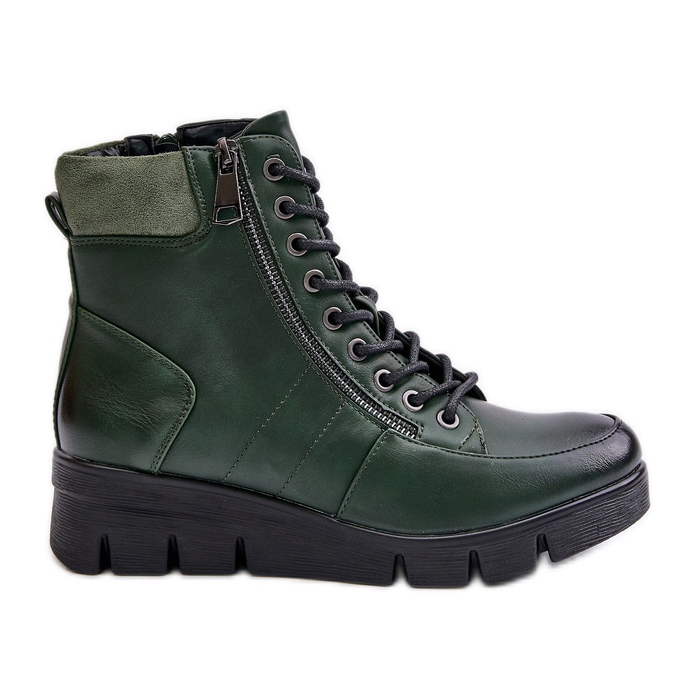 Lightweight Insulated Women's Ankle Boots On A Platform And Wedge Dark Green Savindria