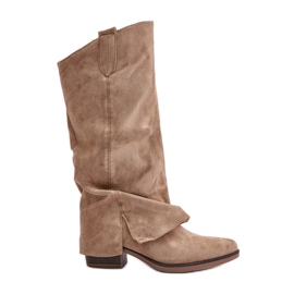 Women's Boots Low Heel With Rolled-Up Shaft Beige Stinova