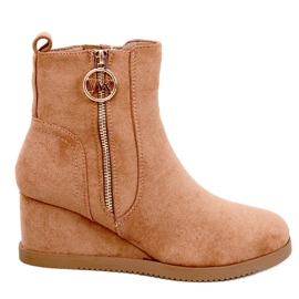 Wedge ankle boots with gold zipper Vavin Camel beige Wedge ankle boots with gold zipper Vavin Camel beige