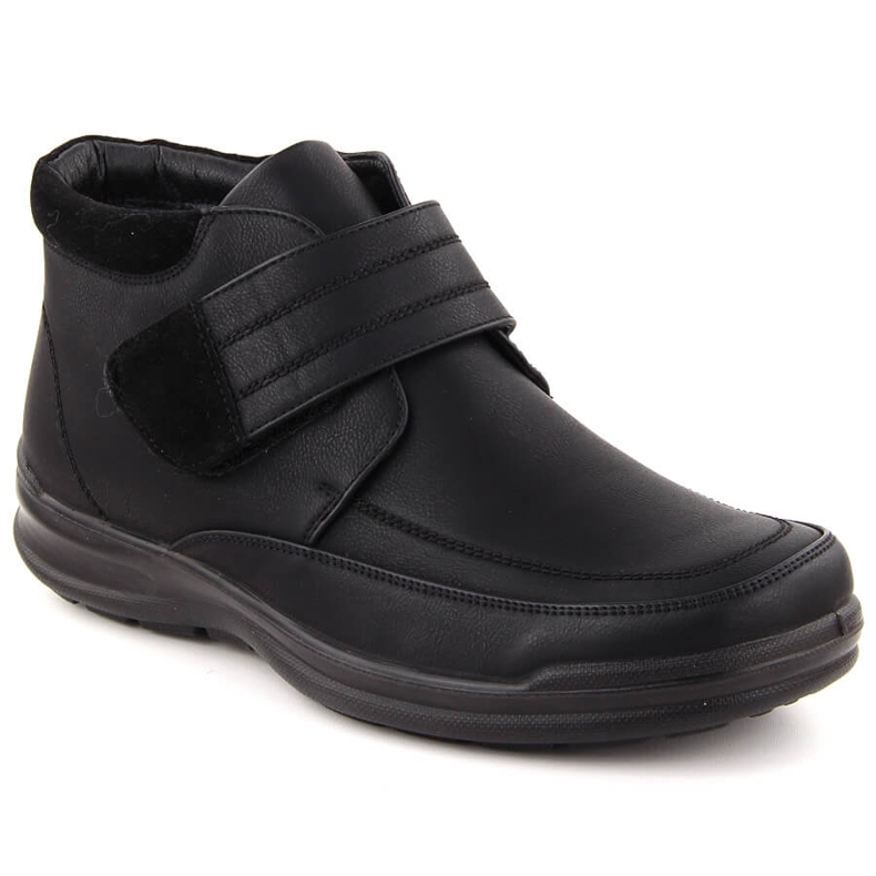 Men's ankle boots insulated with velcro, black Unisoft 8003
