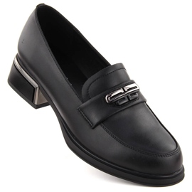 Leather women's shoes with a decorative heel, black Vinceza 77102 Leather women's shoes with a decorative heel, black Vinceza 77102