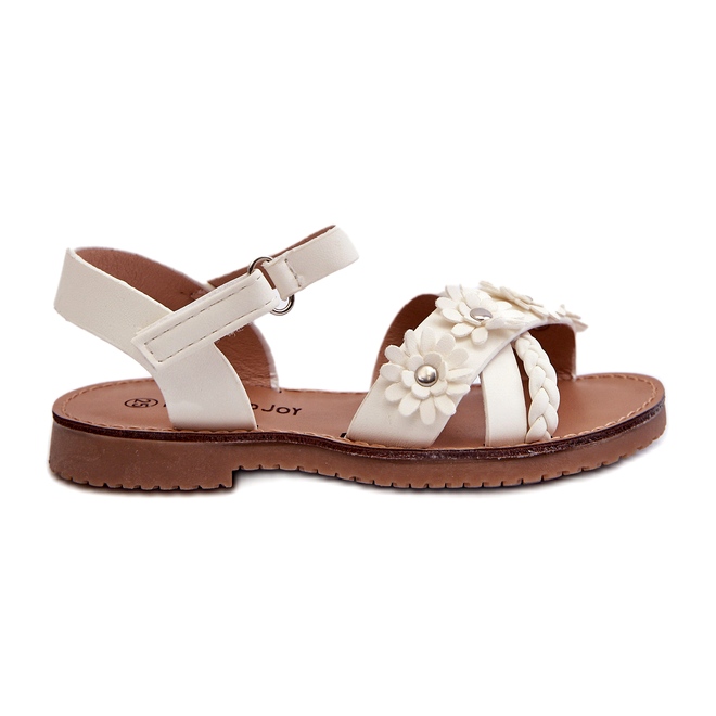 Girls' sandals fastened with Velcro with white flowers