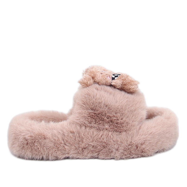 Fur slippers with bear Bando Khaki beige Fur slippers with bear Bando Khaki beige
