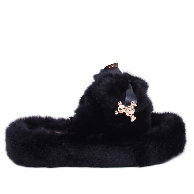 Fur slippers with bow and bear Burano Black