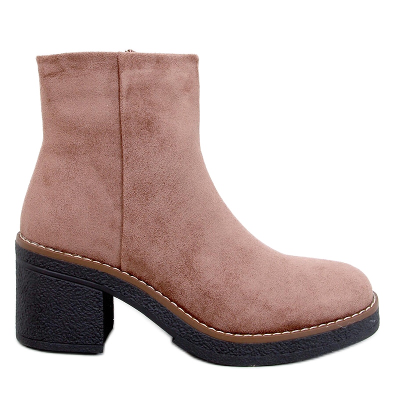 Eliza Khaki Suede Wide Heel Ankle Boots beige