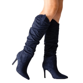 Navy blue Aine ruffled stiletto boots