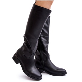 Diamantique Women's flat -heeled boots in front of the knee black knee