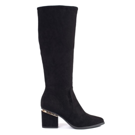 Women's black suede boots on the post Women's black suede boots on the post