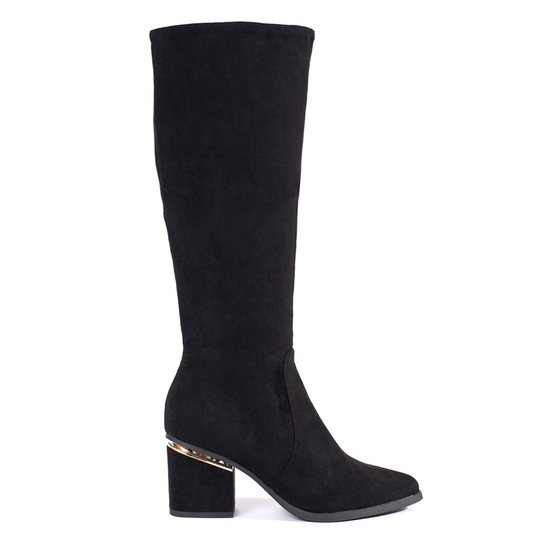 Women's black suede boots on the post