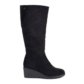 Black suede women's wedge boots