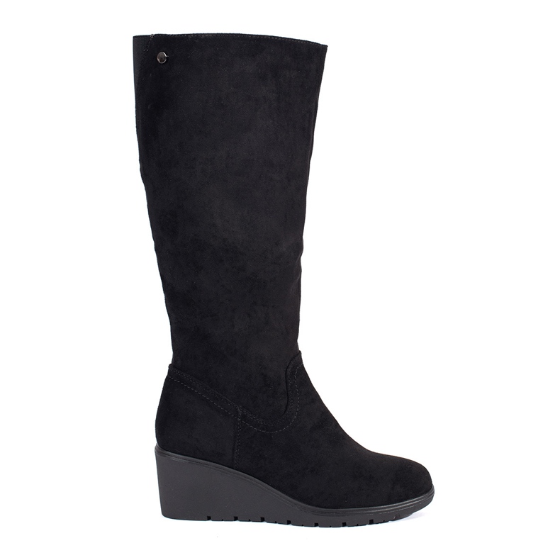 Black suede women's wedge boots