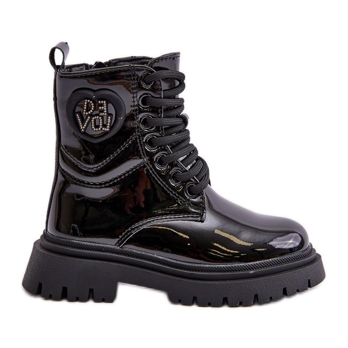 Patent Leather Ankle Boots for Girls Fur Lined with Zipper Black Evaliraea