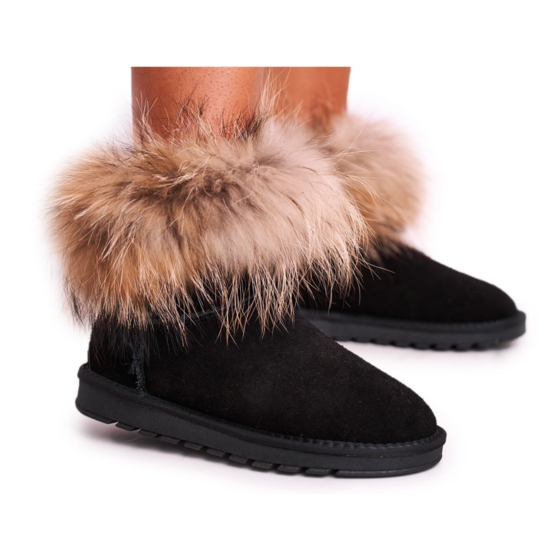 Women's Mukluki Leather Snow Boots With Fur Snow Fox Black