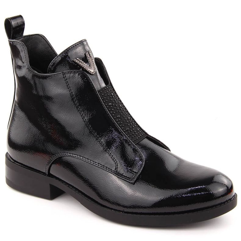 Women's patent leather ankle boots with black zircons by S.Barski Women's patent leather ankle boots with black zircons by S.Barski