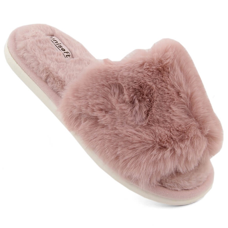 Women's home slippers with fur, powder pink, Unisoft 6644