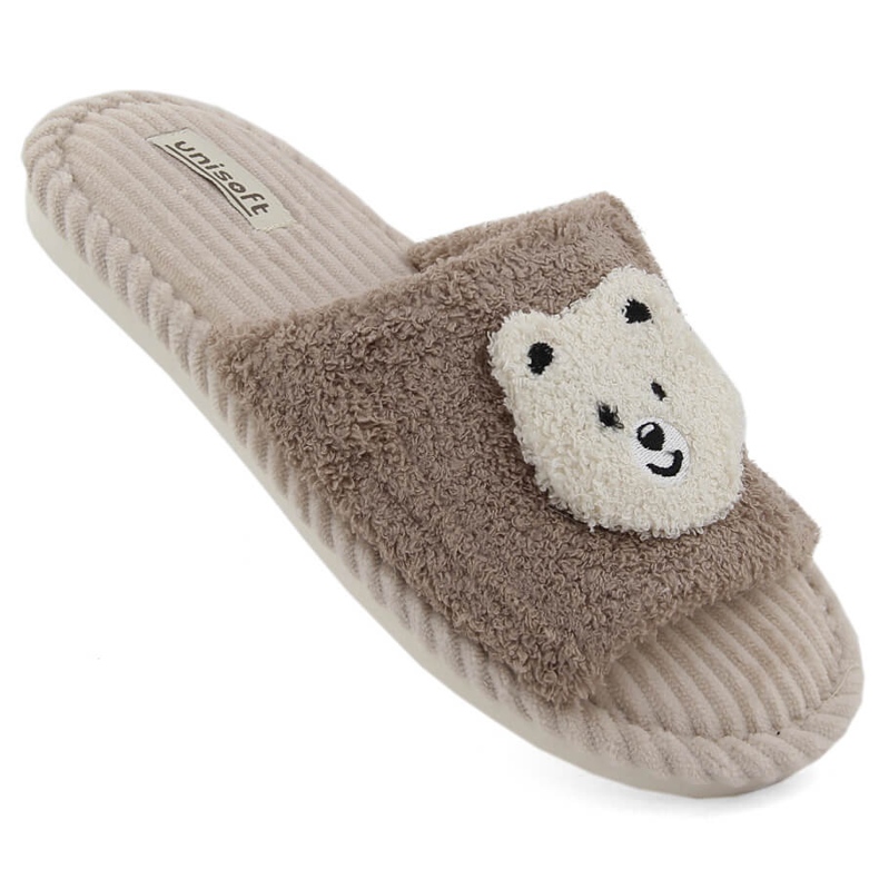 Women's home slippers with a teddy bear, beige Unisoft 6646