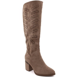 Beige women's openwork high-heeled boots Vinceza 16482