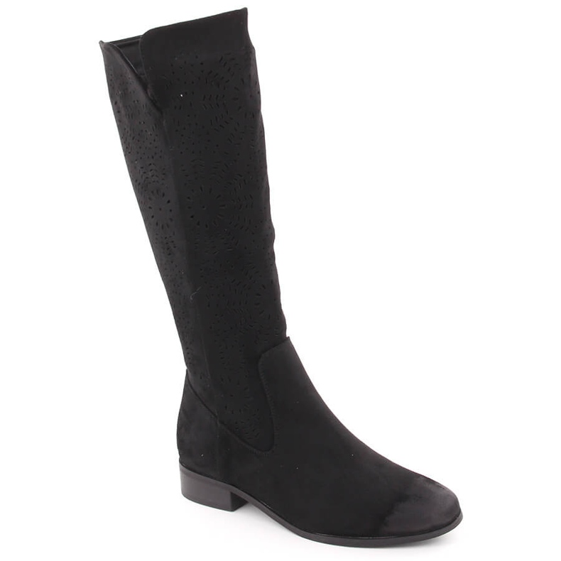 Women's suede insulated openwork boots, black Potocki 12522