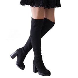 Lija long black high-heeled slip-on boots