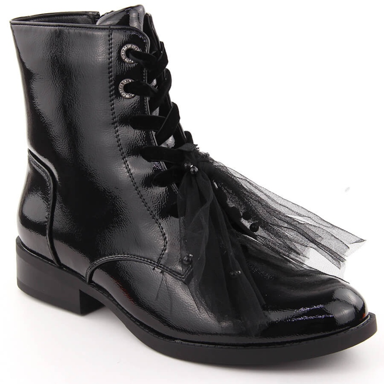 Black patent leather ankle boots with a bow by S.Barski Black patent leather ankle boots with a bow by S.Barski