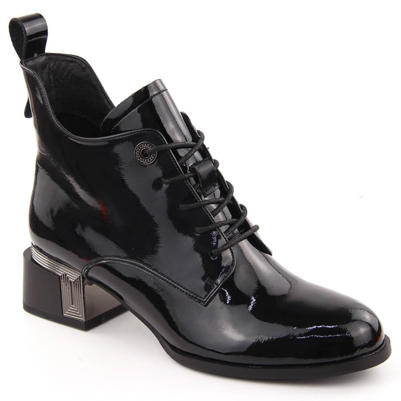 Black patent leather women's high-heeled ankle boots D&amp;A S.Barski Premium Collection CR42-025