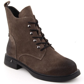 Khaki women's leather boots D&A S.Barski Premium Collection CR42-158 brown Khaki women's leather boots D&A S.Barski Premium Collection CR42-158 brown