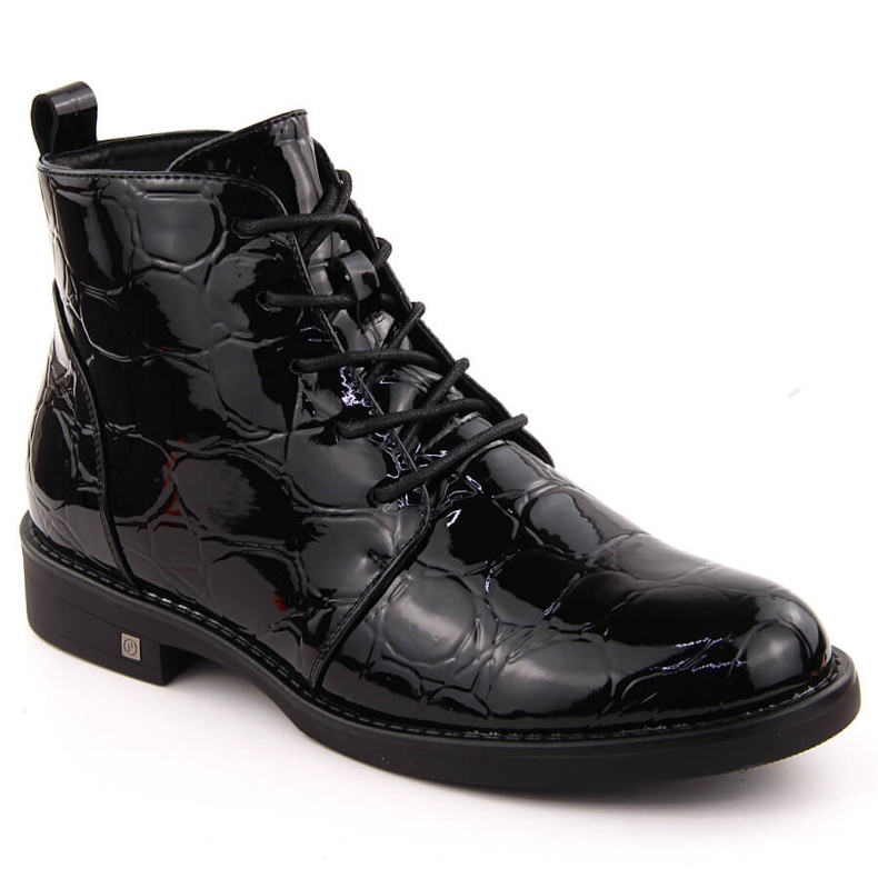 Women's patent leather ankle boots, black, Potocki 12471 Women's patent leather ankle boots, black, Potocki 12471
