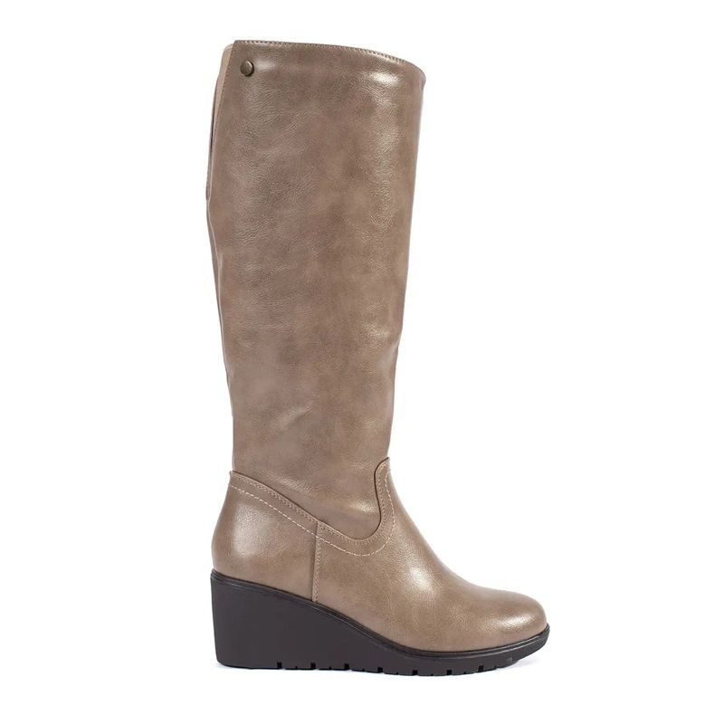 Beige women's wedge boots