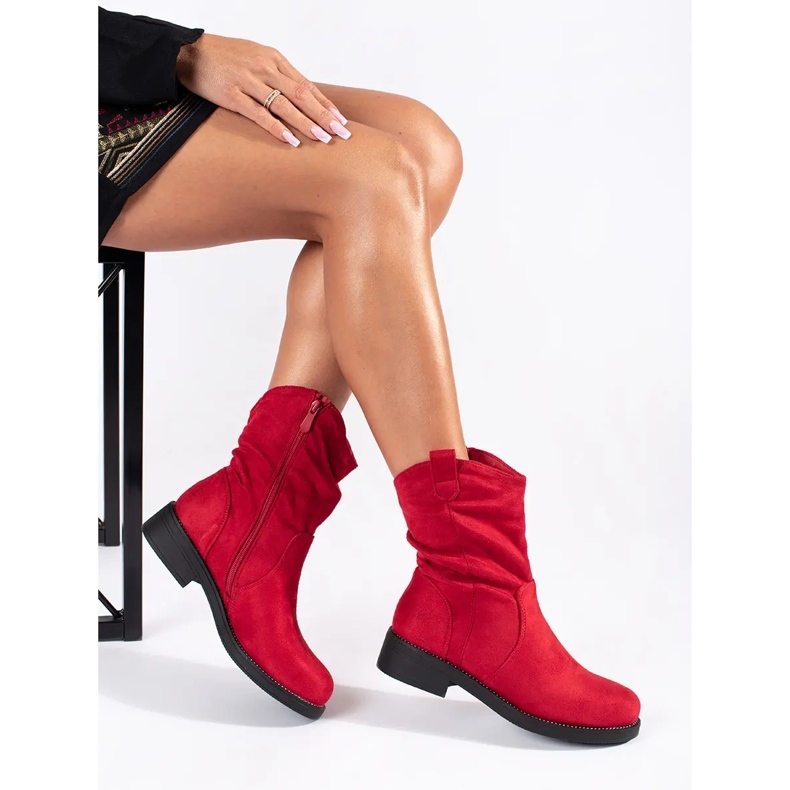 Women's red suede cowboy boots