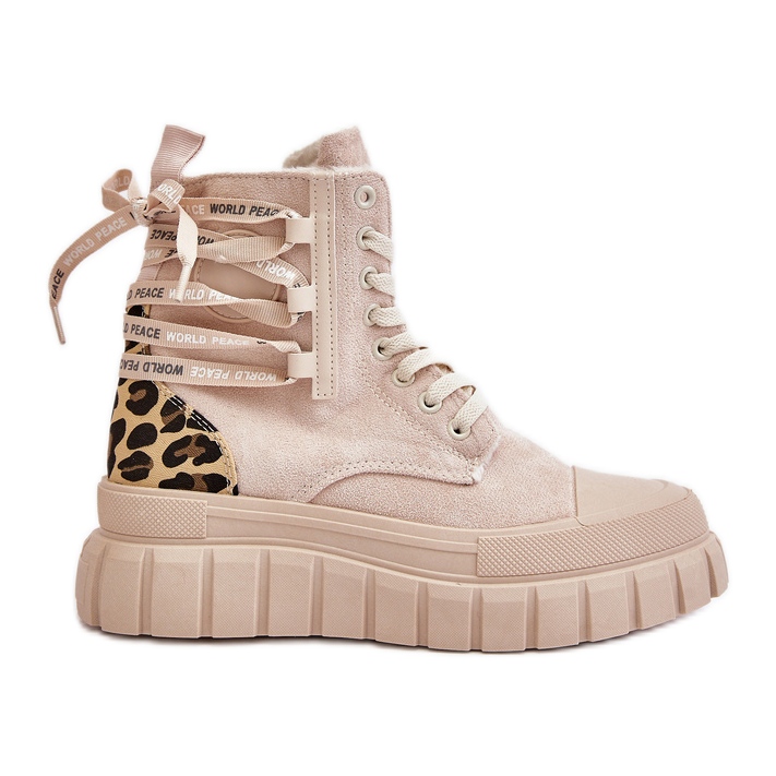 Women's Platform Boots With Decorative Lacing, Leopard Light Beige Edidda