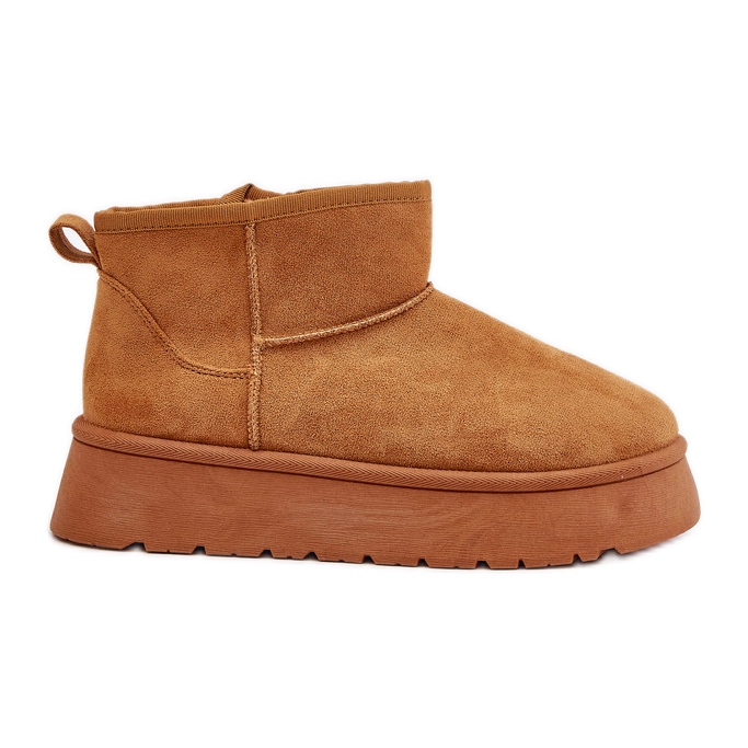Women's Low Platform Snow Boots Insulated with Camel Saldren Fur brown