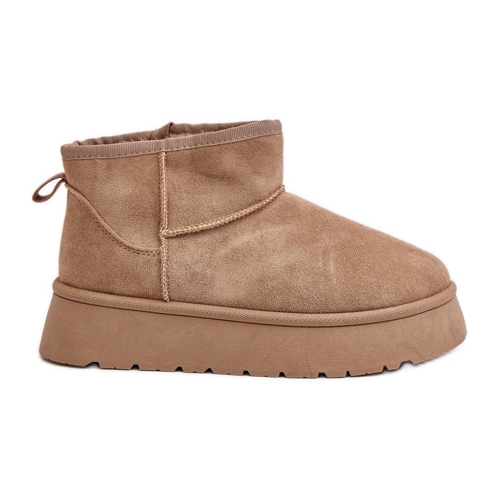 Women's Low Snow Boots On The Platform, Lined With Fur, Beige Saldren