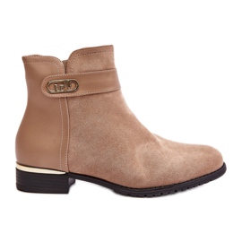 Beige Insulated Women's Boots on a Flat Heel with Gold Detail Ravasira