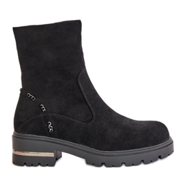 Insulated women's ankle boots made of eco-suede with a zipper, Black Narilie Insulated women's ankle boots made of eco-suede with a zipper, Black Narilie