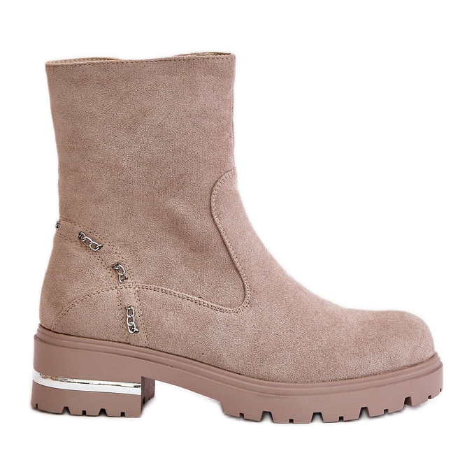 Insulated women's ankle boots made of eco-suede with a zipper, Beige Narilie