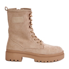 Women's Worker Boots With Zipper Made of Eco Suede, Beige Savalann