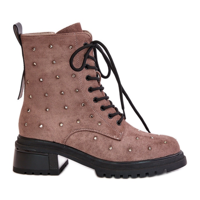 S.Barski Decorated Women's Worker Boots Insulated D&amp;A MR880-017 Taupe beige