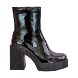 S.Barski Leather Patent Women's Boots On A Massive High Heel Insulated D&amp;A CR42-189 Black