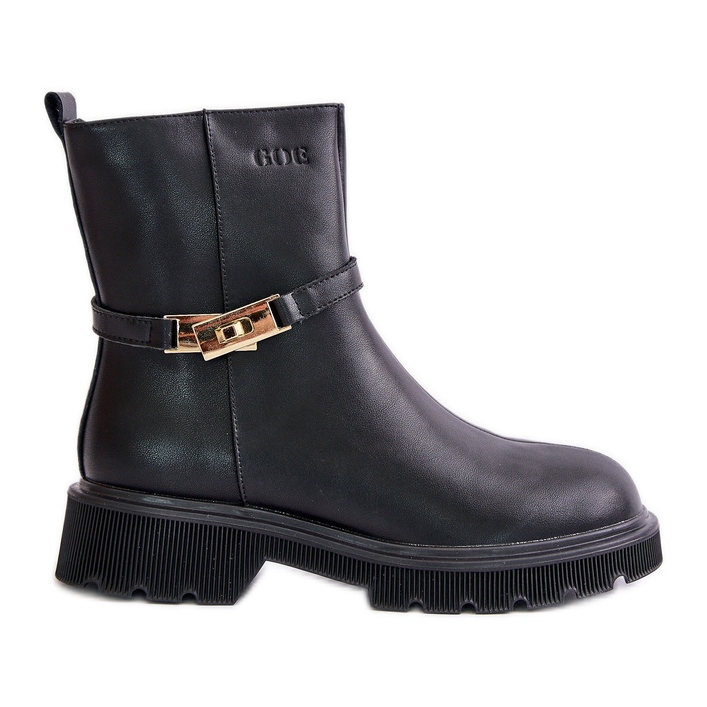Women's Leather Boots With A Strap Insulated GOE OO2N4150 Black