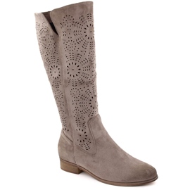 Women's suede insulated openwork boots khaki Potocki 12522 beige Women's suede insulated openwork boots khaki Potocki 12522 beige