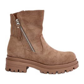 Insulated ankle boots on a flat heel made of eco-suede, beige Reloma