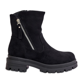 Insulated ankle boots on a flat heel made of eco-suede, Black Reloma
