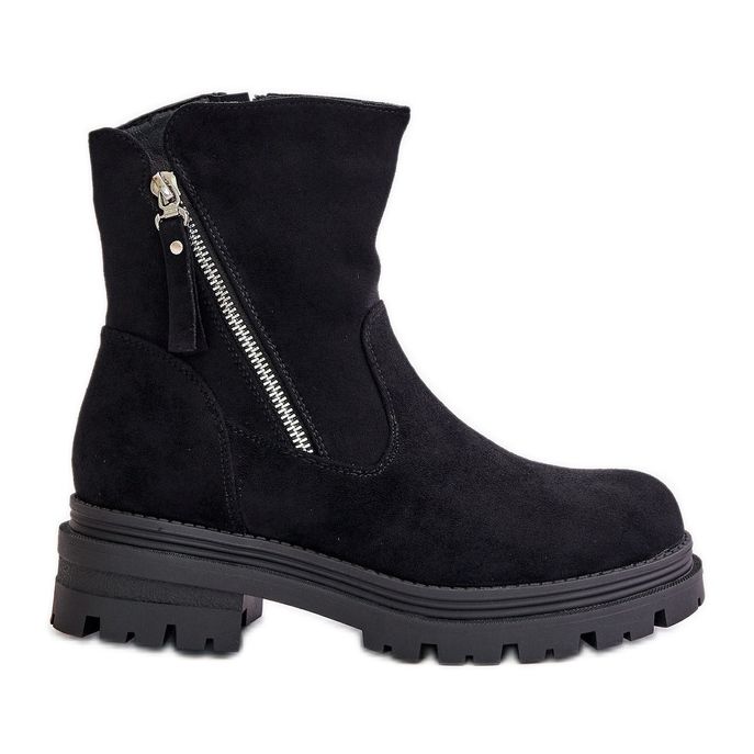 Insulated ankle boots on a flat heel made of eco-suede, Black Reloma