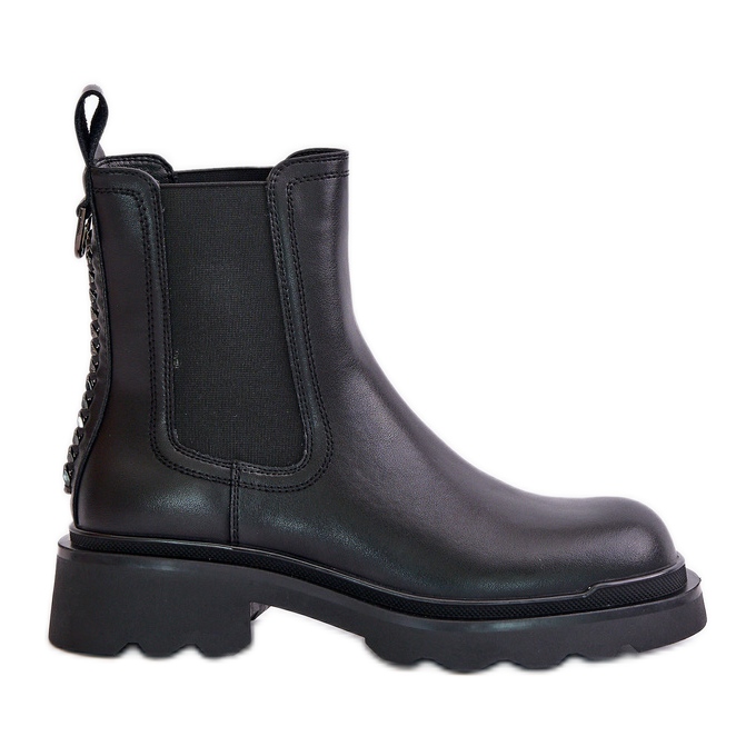 S.Barski Leather Chelsea boots with a decorative chain, warm D&amp;A JC42-86 Black
