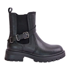 Leather Insulated Chelsea Boots With Belt Sergio Leone TR719-S Black Leather Insulated Chelsea Boots With Belt Sergio Leone TR719-S Black