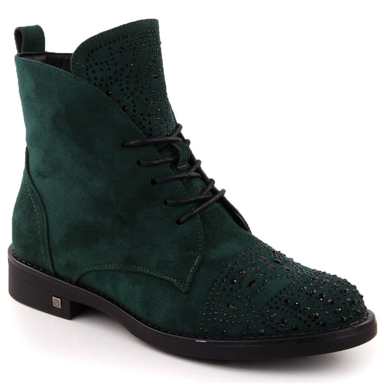 Women's ankle boots with zircons, green Potocki SZ12178