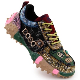 Women's shoes richly decorated with zircons Potocki 16324 green
