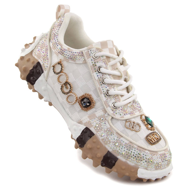 Women's shoes richly decorated with zircons, white Potocki 16324